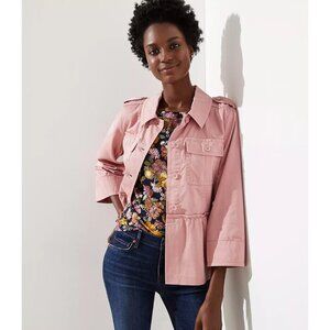 NWT Womens Size XS Ann Taylor LOFT Pink Rose Peplum Hem Pure Cotton Jacket NEW
